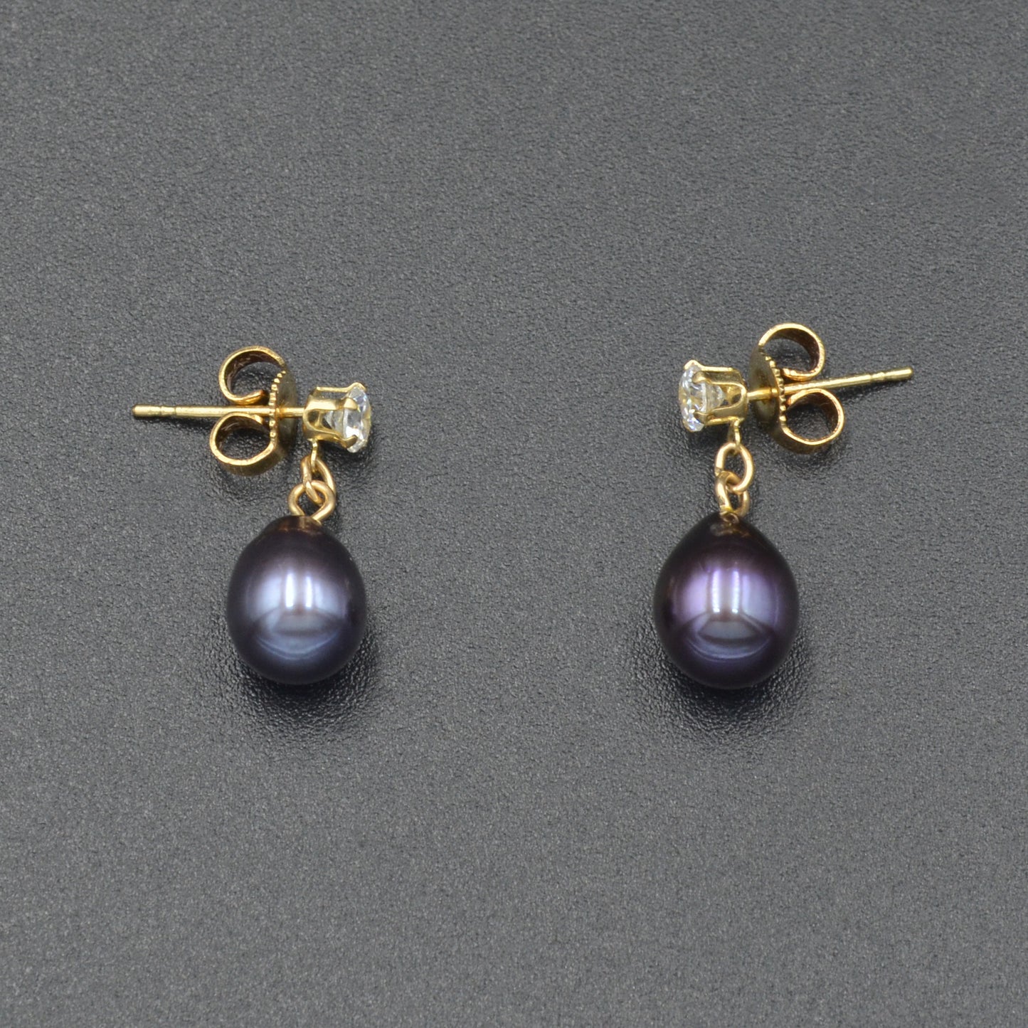 Vintage Pearl and CZ Drop Earrings in 14k Gold