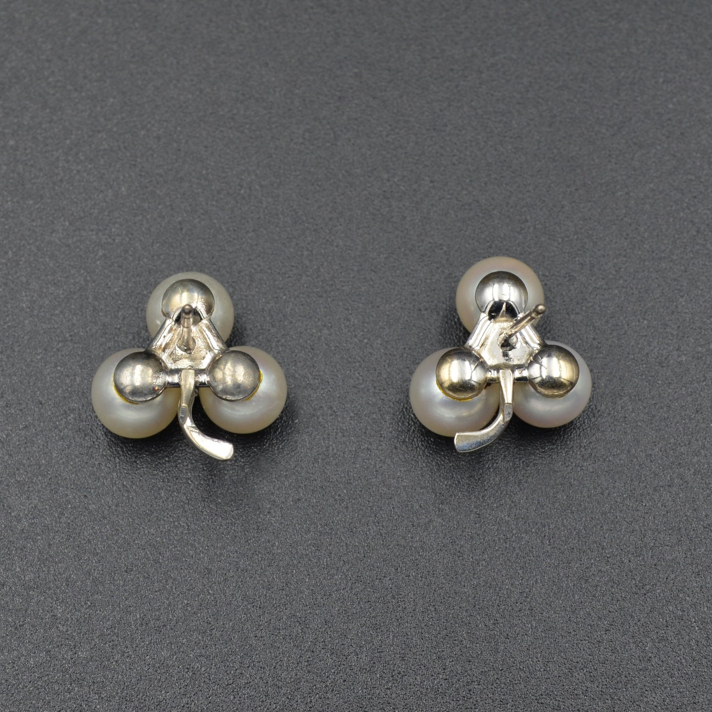 Vintage Diamond Pearl and 14k White Gold Clover Earrings