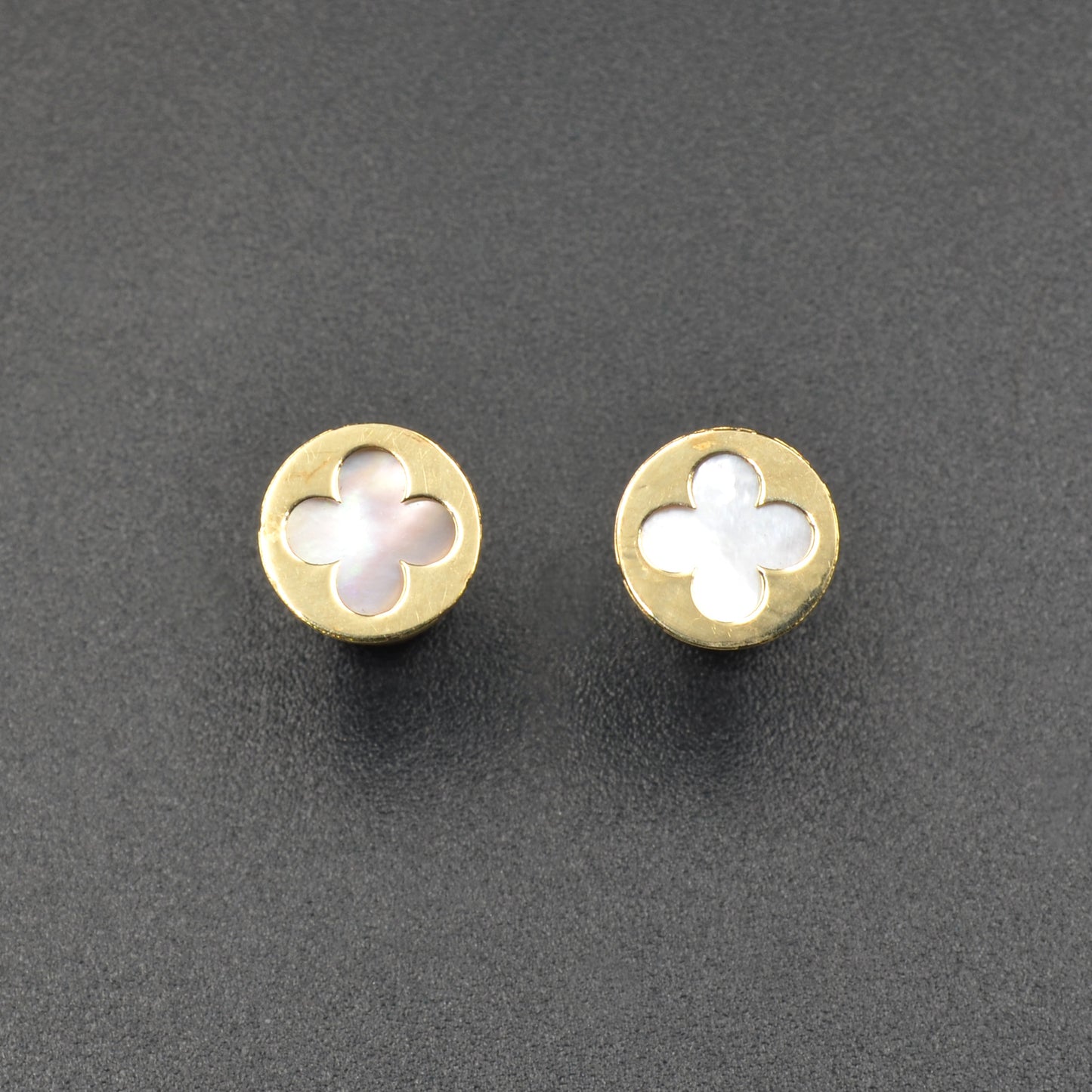 Vintage 14k Gold and Mother of Pearl Quatrefoil Earrings