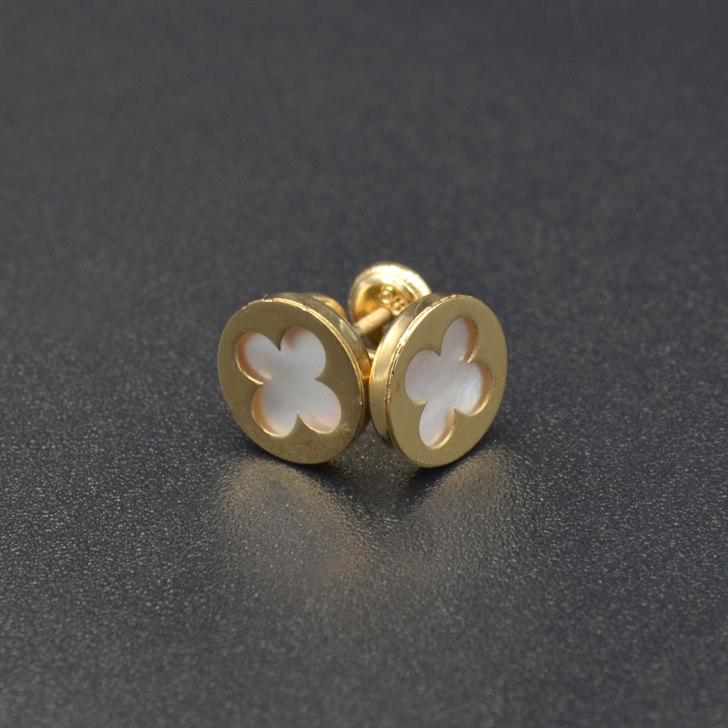 Vintage 14k Gold and Mother of Pearl Quatrefoil Earrings