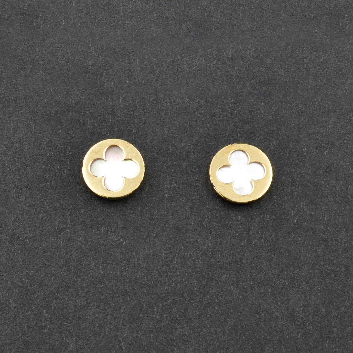 Vintage 14k Gold and Mother of Pearl Quatrefoil Earrings