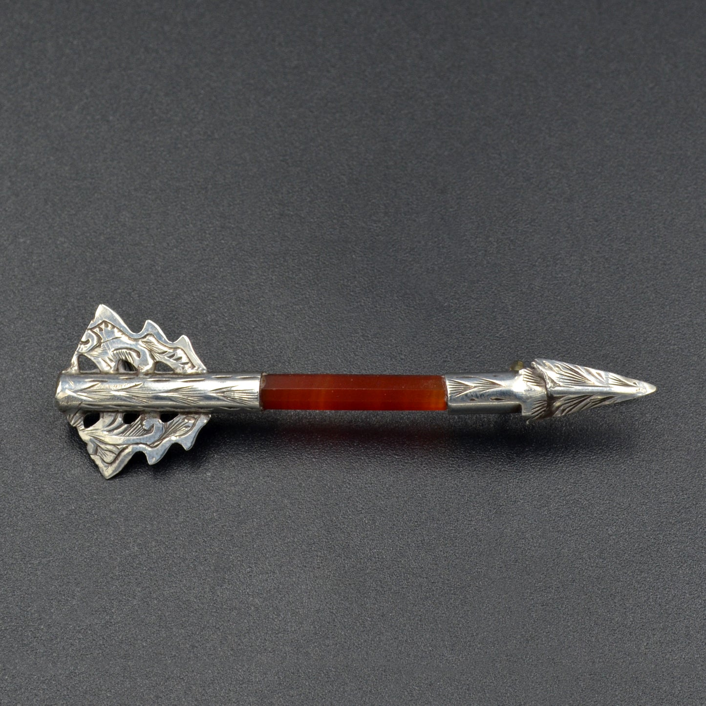 Antique Victorian Scottish Agate Silver Arrow Brooch