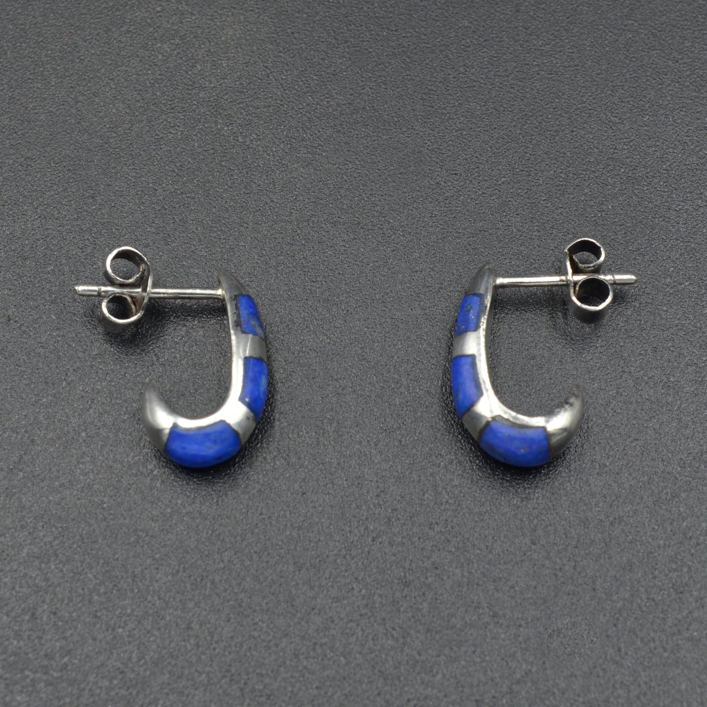 Vintage Lapis Lazuli and Sterling Silver Southwestern Hoop Earrings