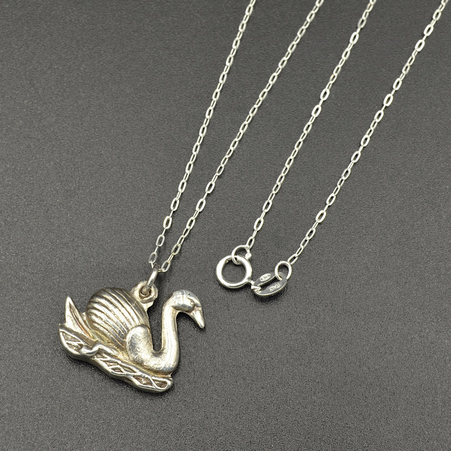 Vintage Sterling Silver Swan Pendant Necklace