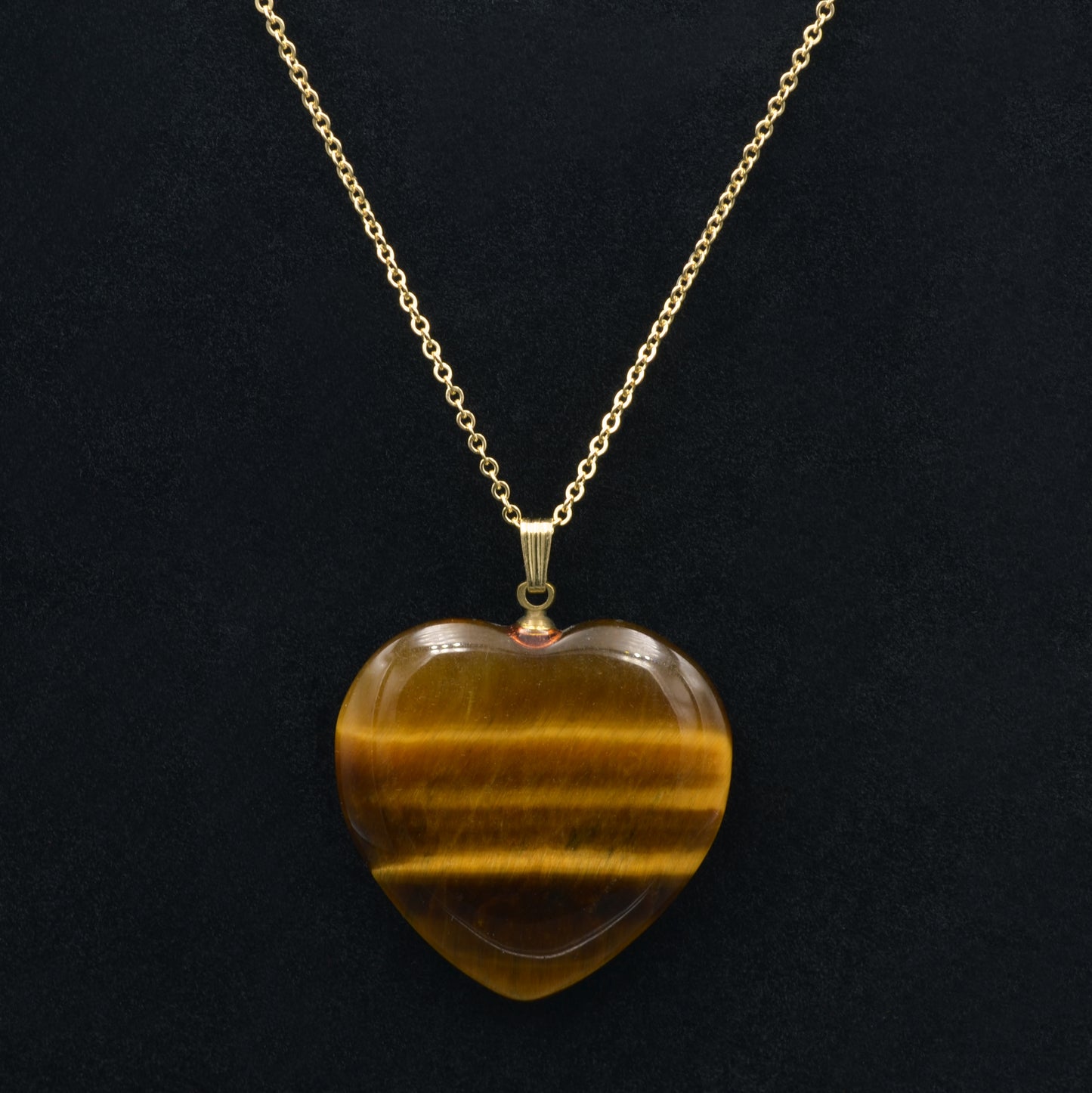 Tigers Eye and Gold Heart Pendant Necklace