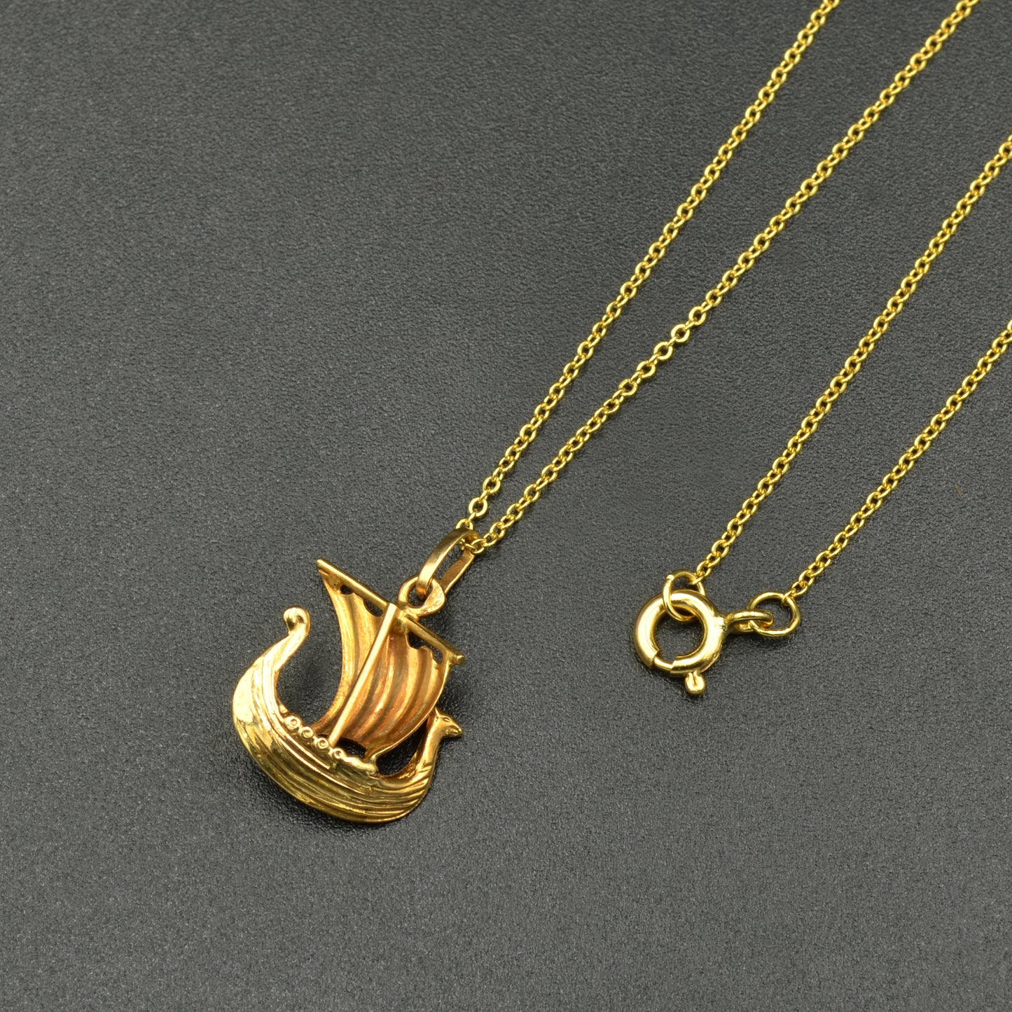 Vintage 18k Gold Sailing Ship Pendant Necklace