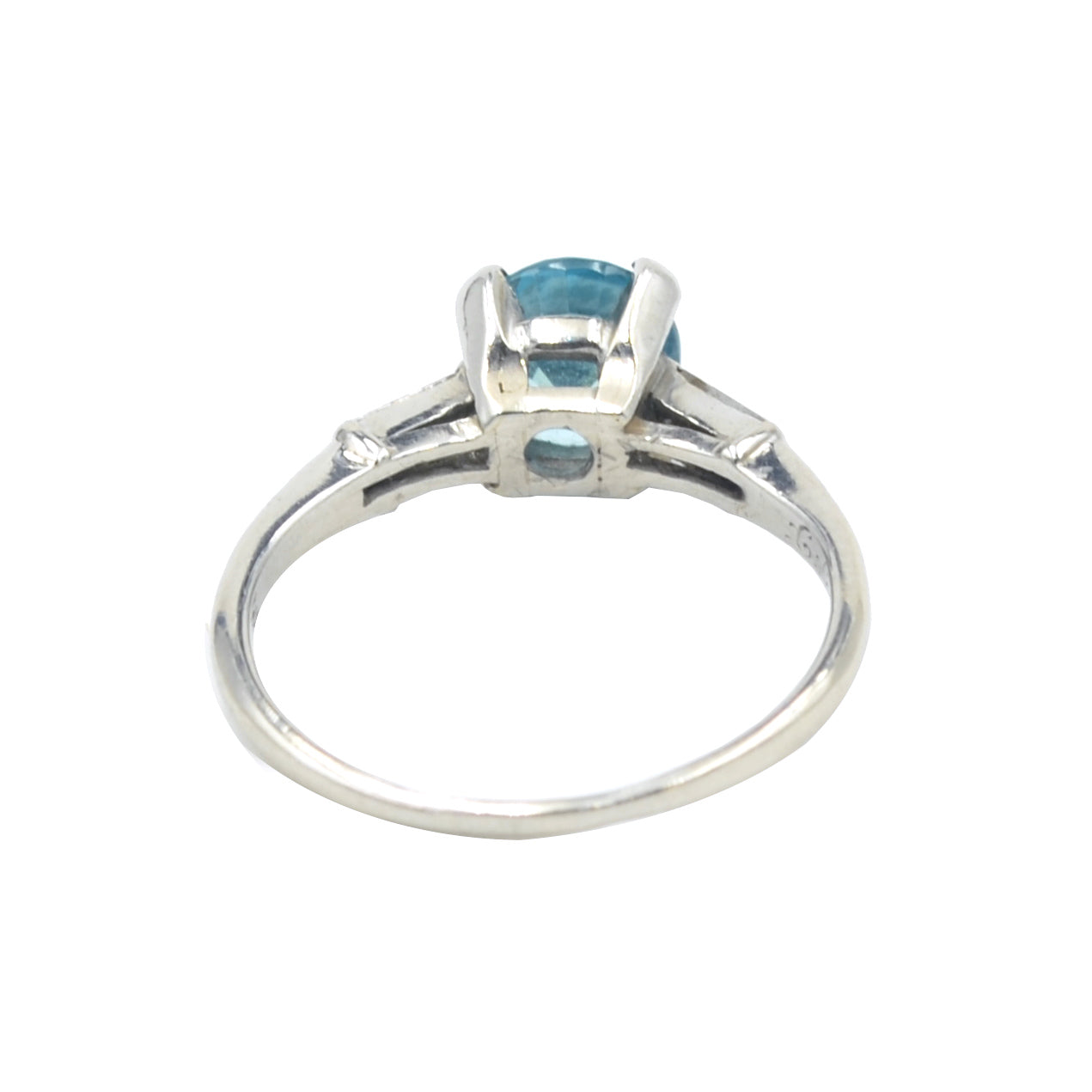 Antique Blue Zircon, Diamond and Platinum Engagement Ring