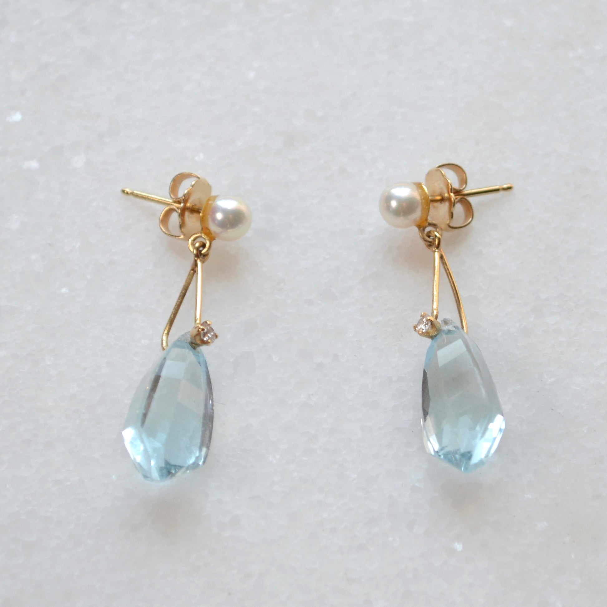 Gold Earrings Aquamarine Earrings Antique Vintage Aquamarine