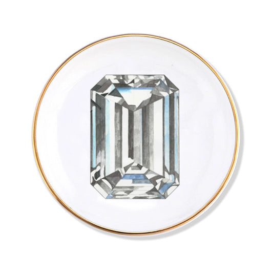 Emerald Cut Diamond Ceramic Ring Dish