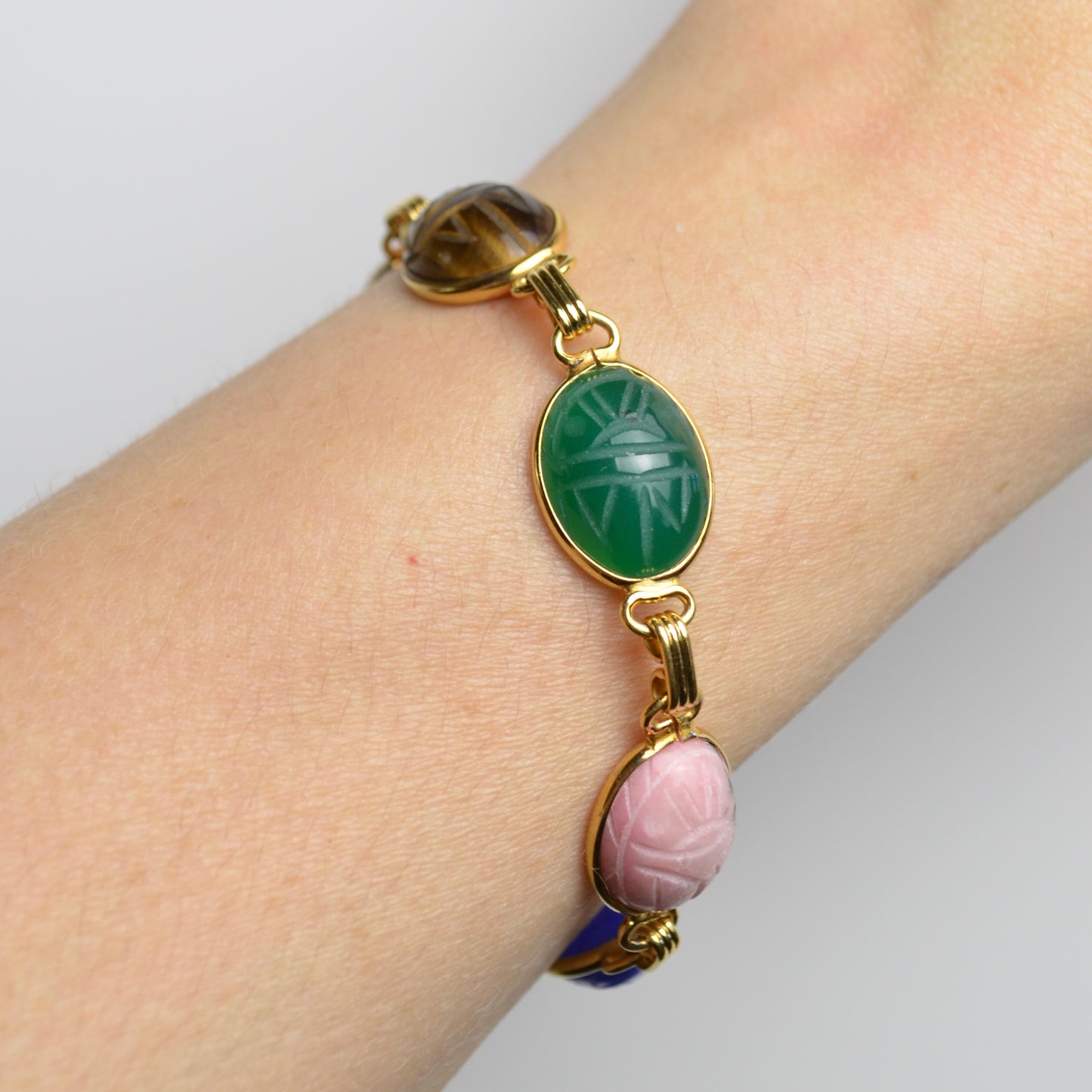 Gemstone and Gold Scarab Bracelet