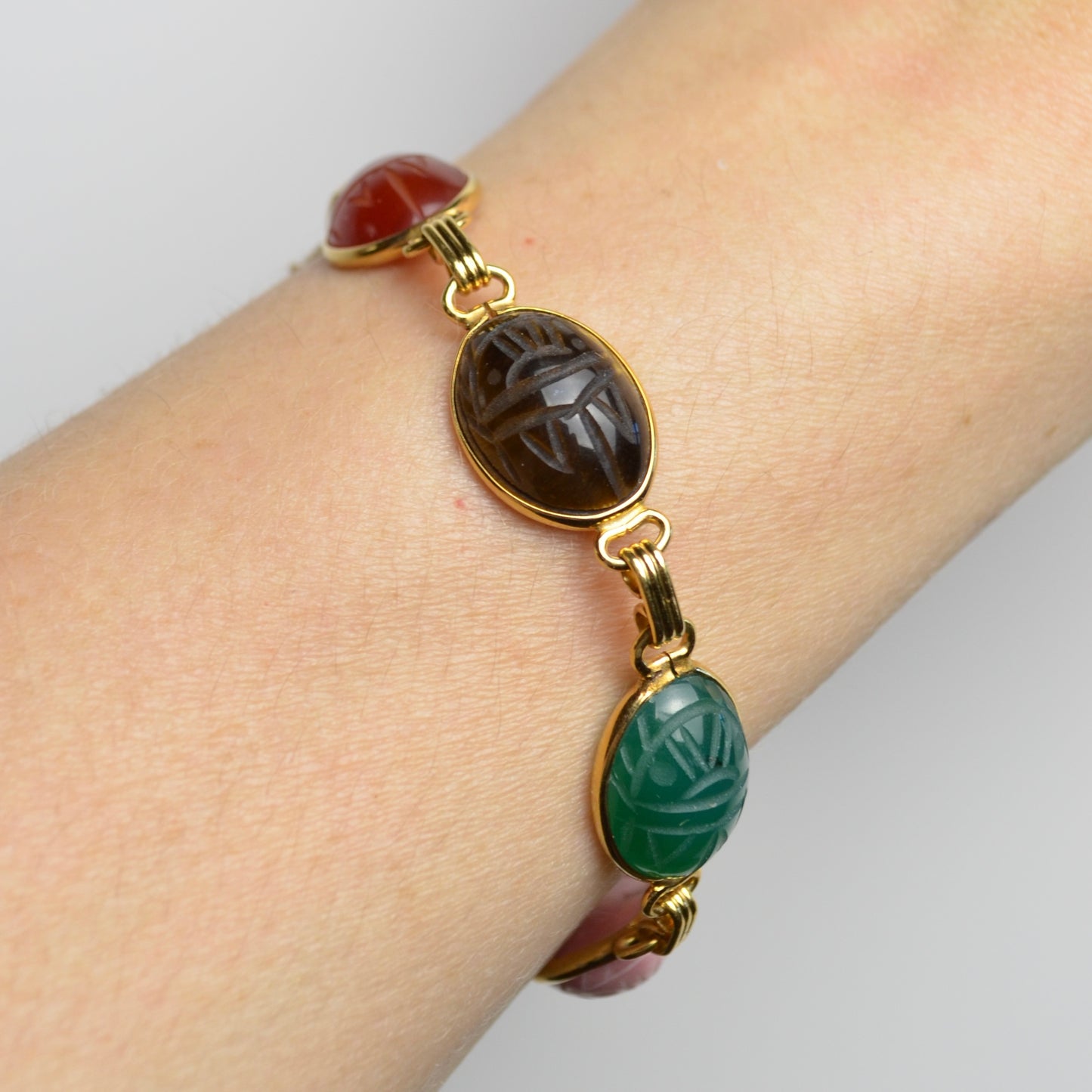 Gemstone and Gold Scarab Bracelet