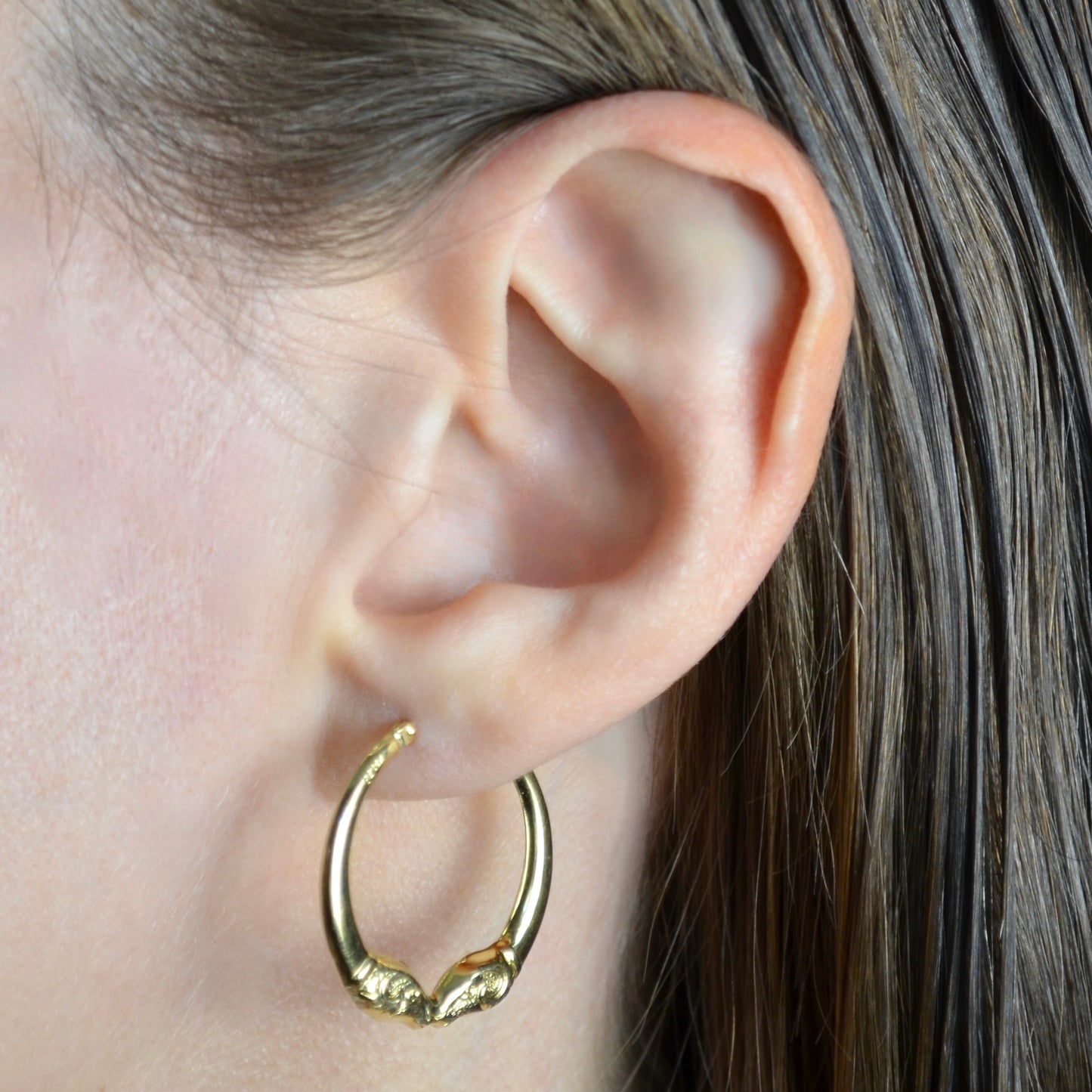 Double Rams Head Gold Hoop Earrings