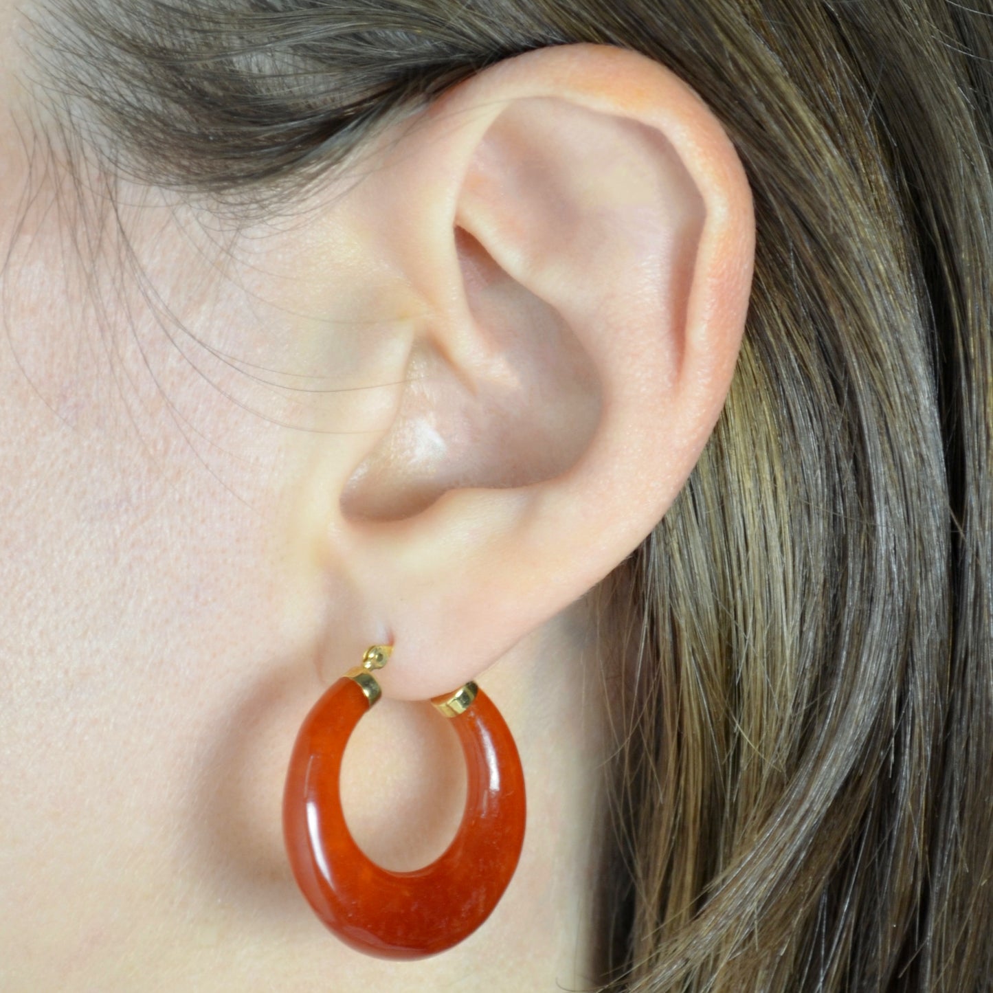 Chunky Red Jade Hoop Earrings