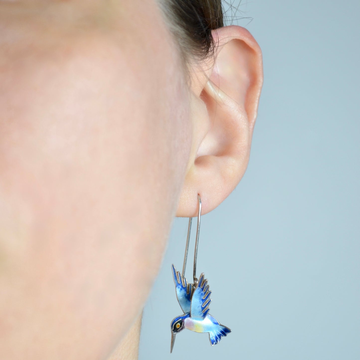 Enamel and Silver Hummingbird Earrings