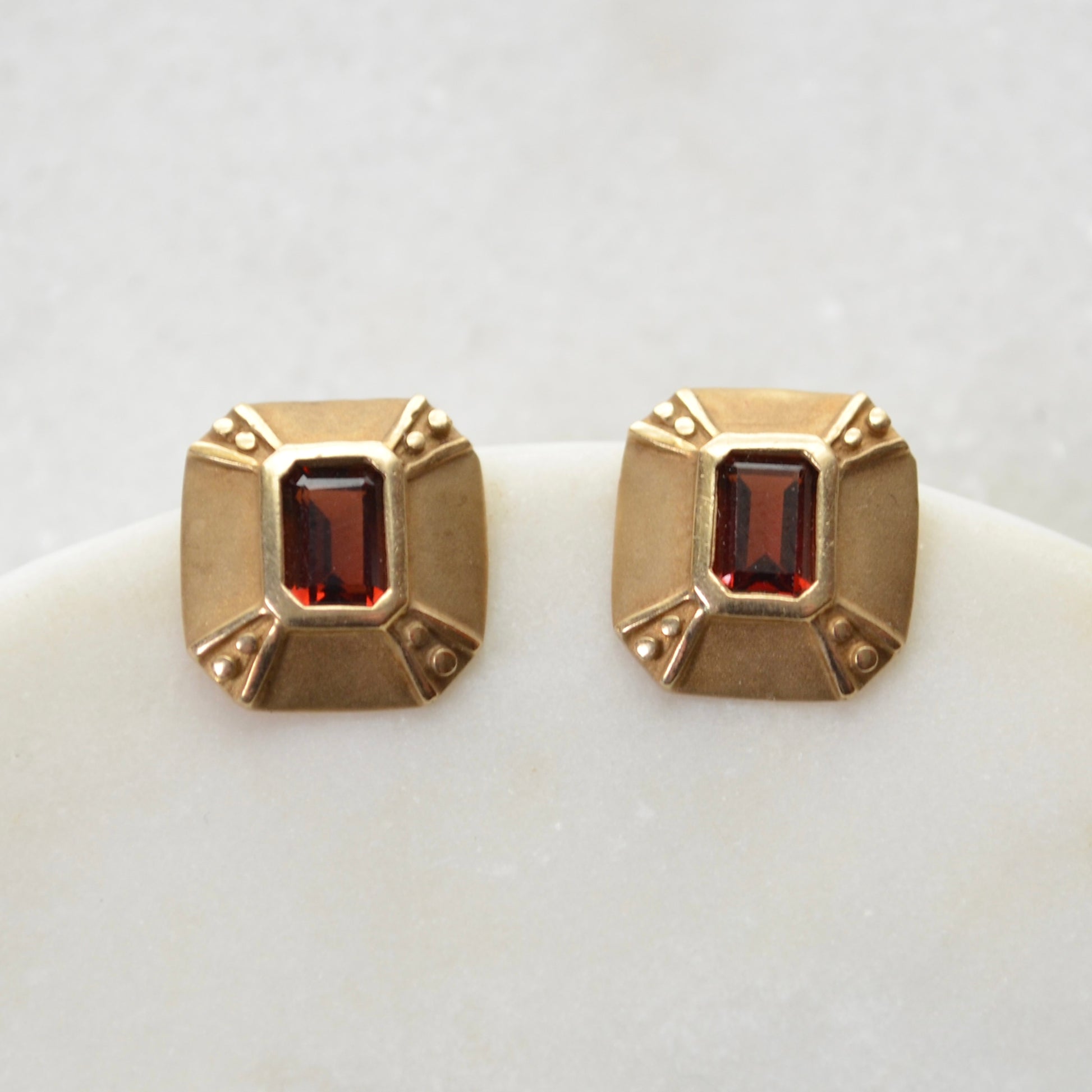 Vintage Byzantine Style Red Garnet and 14k Gold Post Earrings