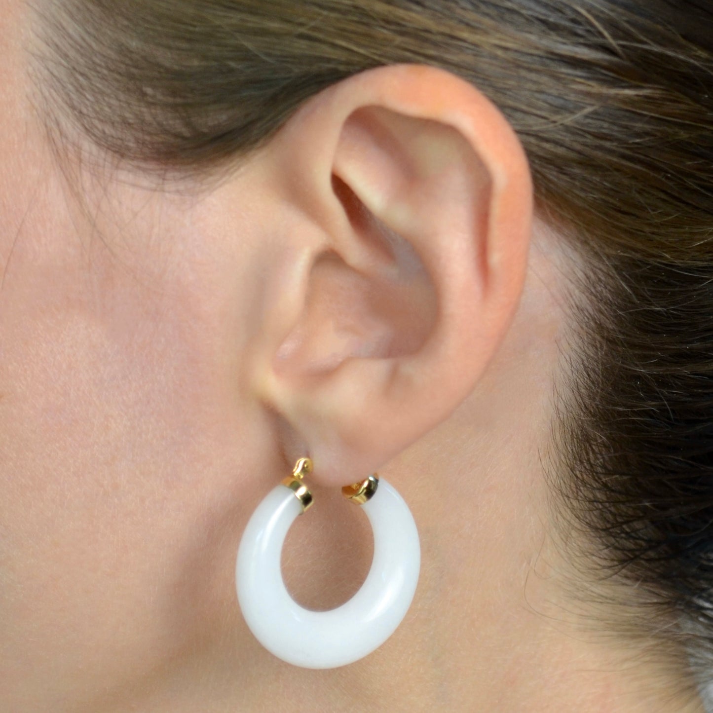 White Jade Hoop Earrings