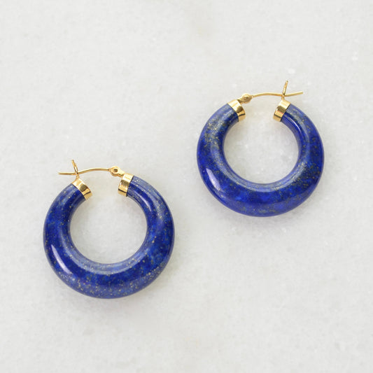 Chunky Lapis Lazuli Hoop Earrings