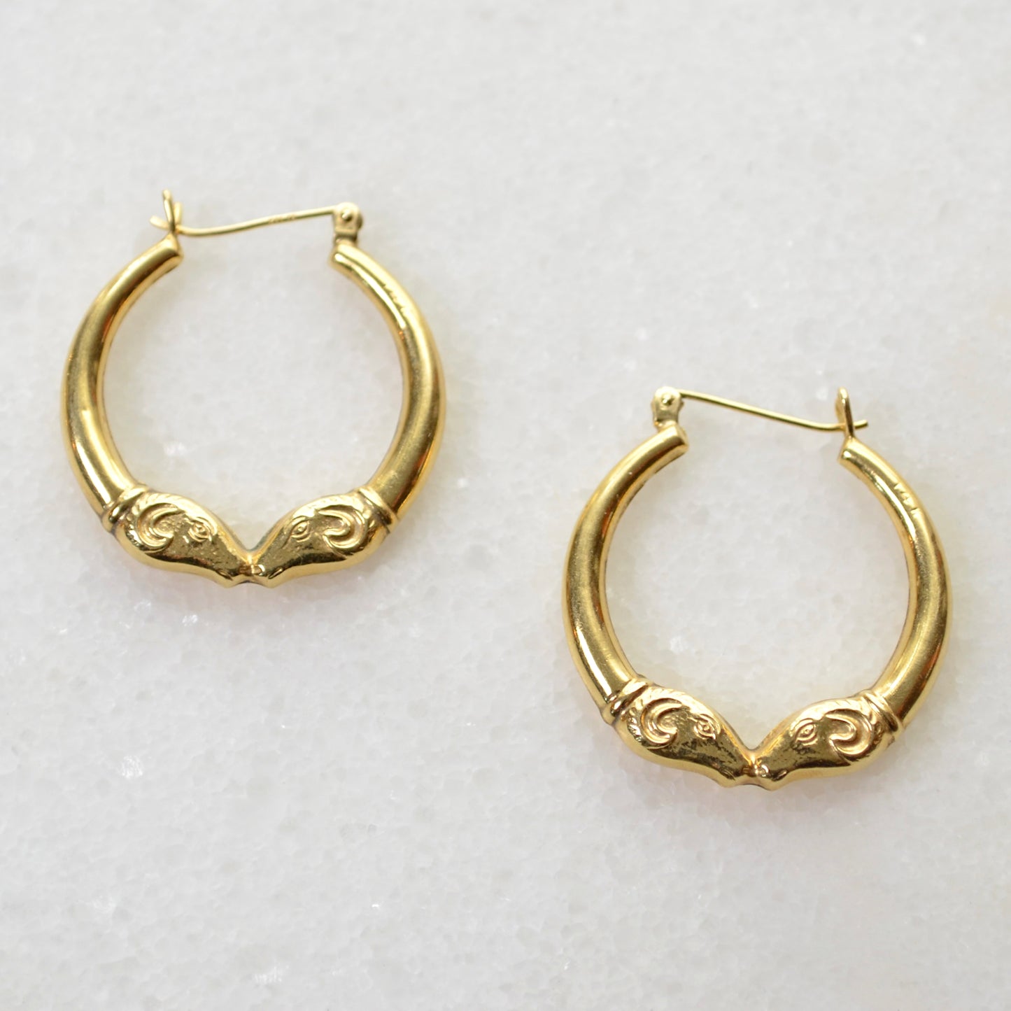 Double Rams Head Gold Earrings