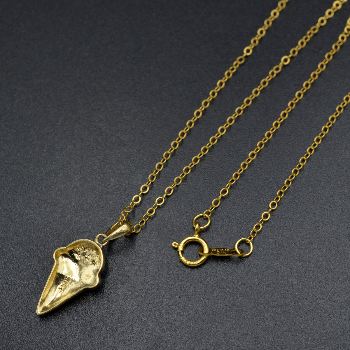 Vintage 10k Gold and Diamond Ice Cream Cone Necklace
