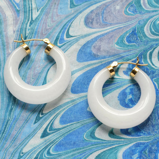 White Jade Hoop Earrings