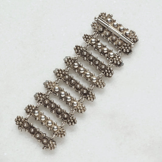 Etruscan Revival Silver Panel Bracelet