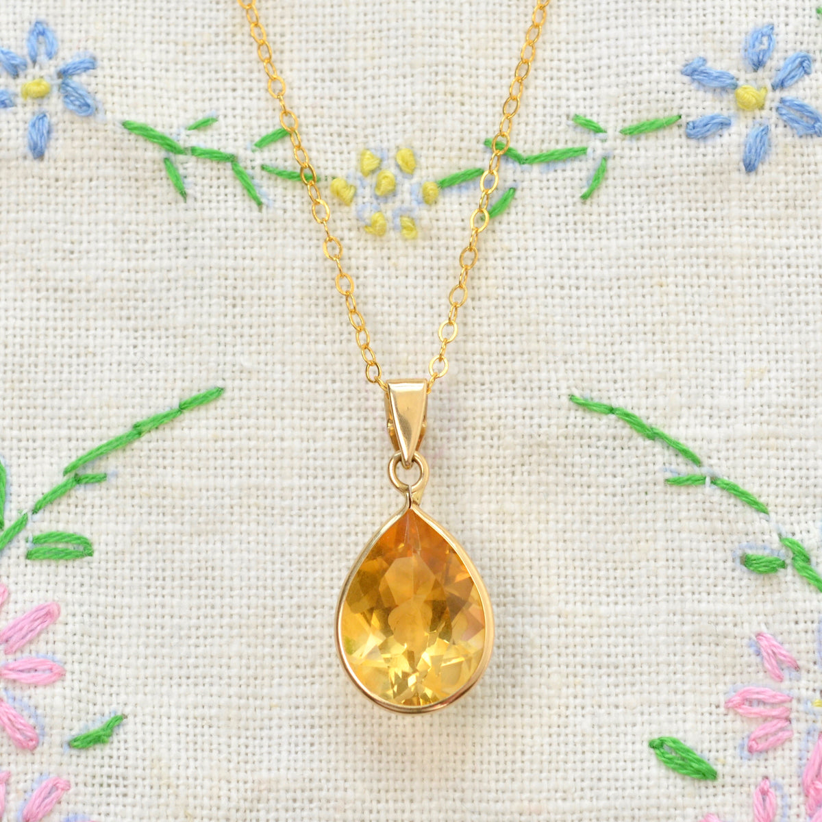 Vintage Citrine Drop and 14k Gold Necklace