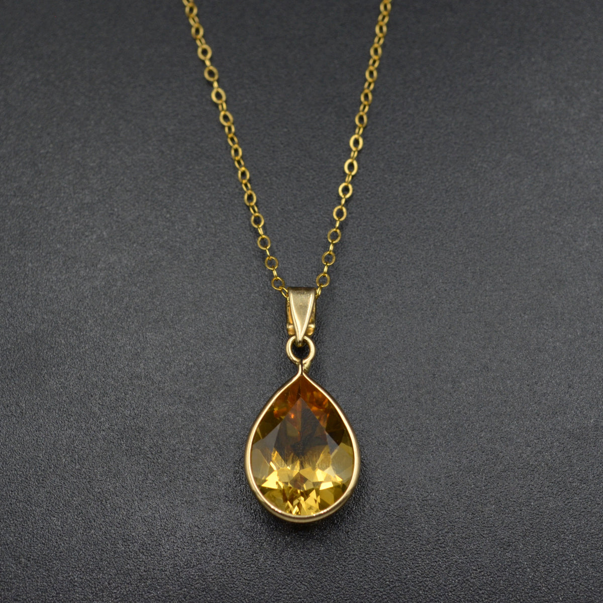 Vintage Citrine Drop and 14k Gold Necklace