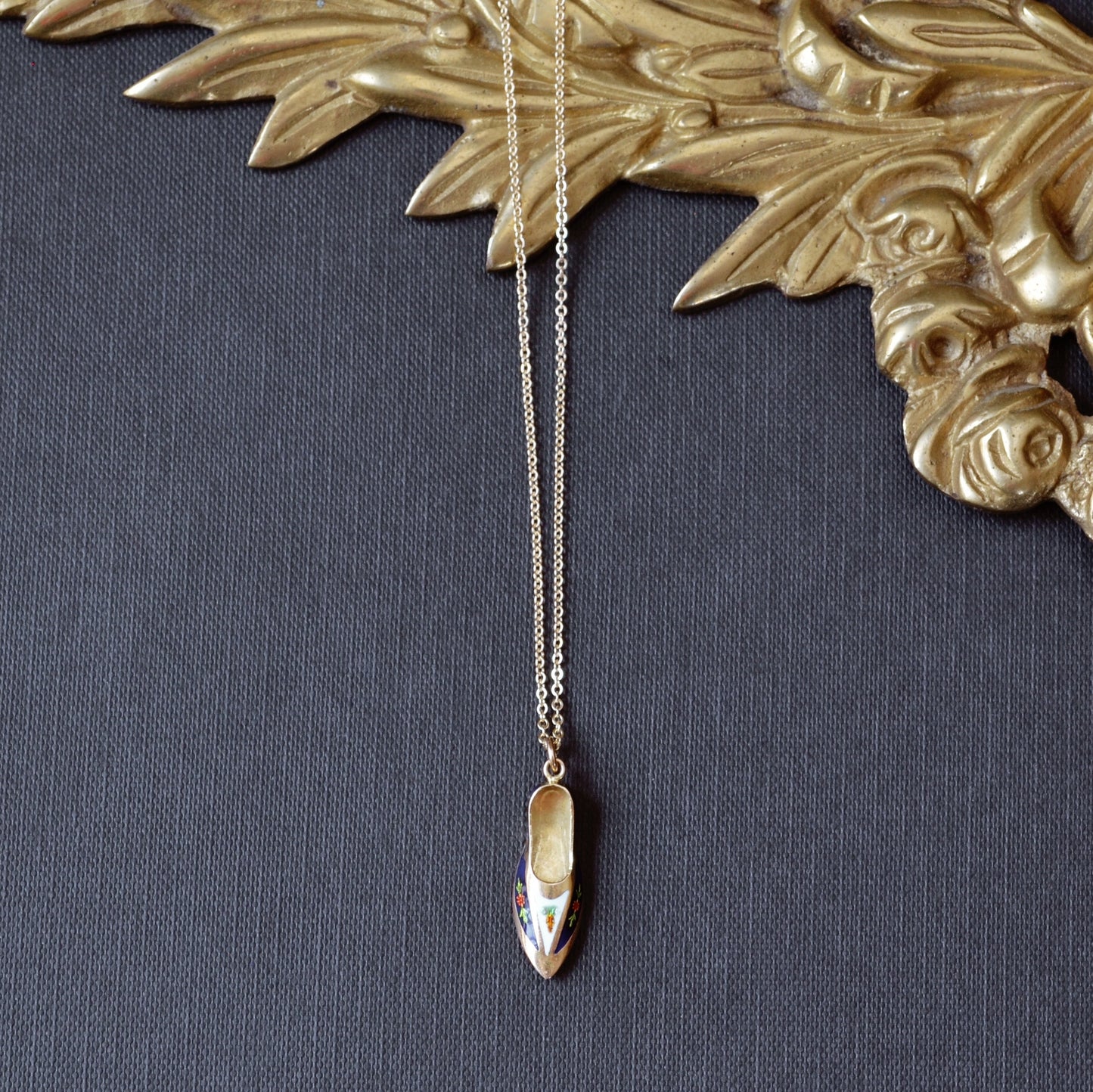 Enamel and Gold Slipper Necklace