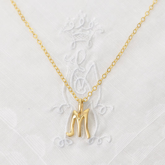 Vintage 14k Gold M Initial Charm Pendant Necklace
