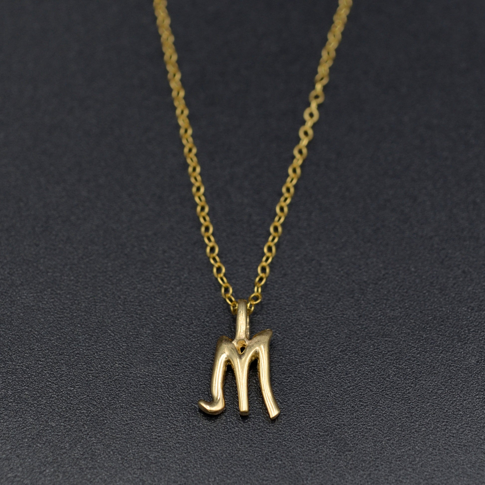 Vintage 14k Gold M Initial Charm Pendant Necklace