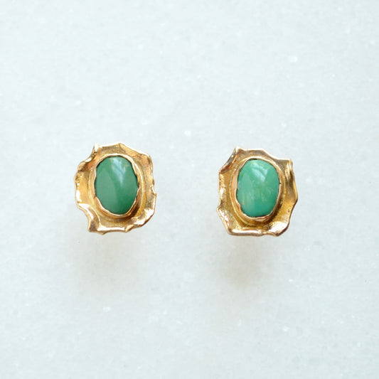 Vintage Artisan Turquoise and 14k Gold Earrings