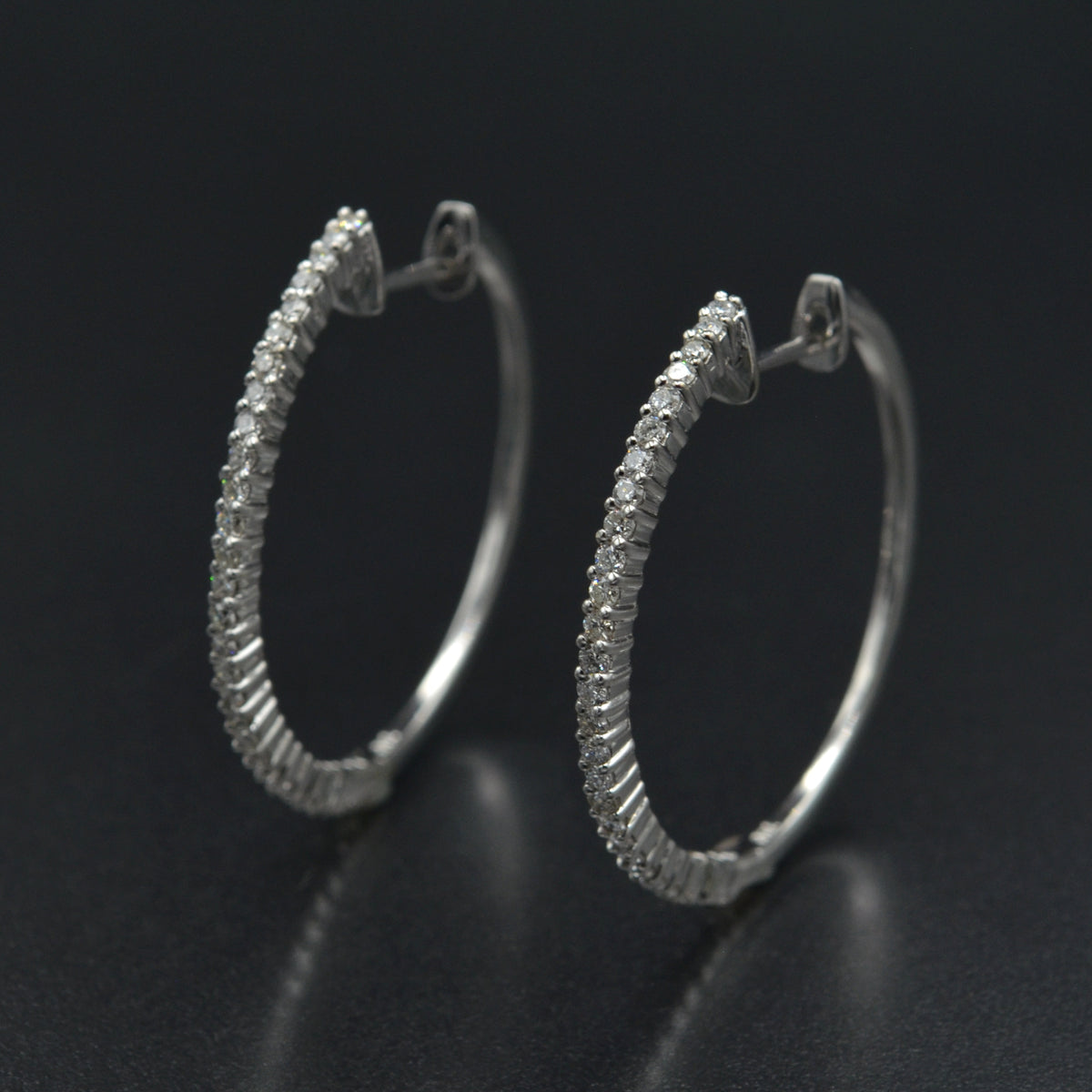 Natural Diamond and 18 Karat White Gold Hoop Earrings