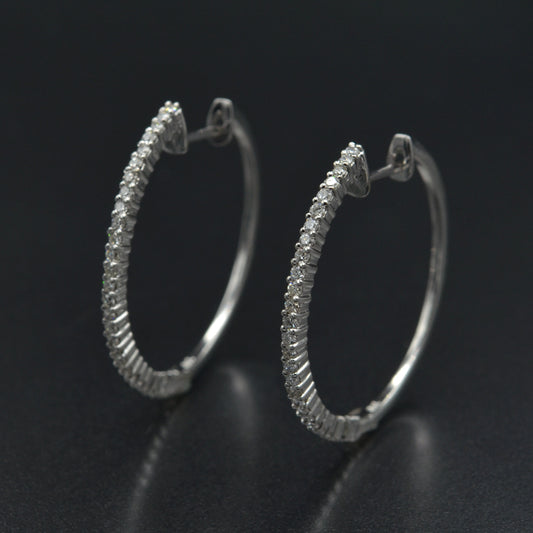 Natural Diamond and 18 Karat White Gold Hoop Earrings