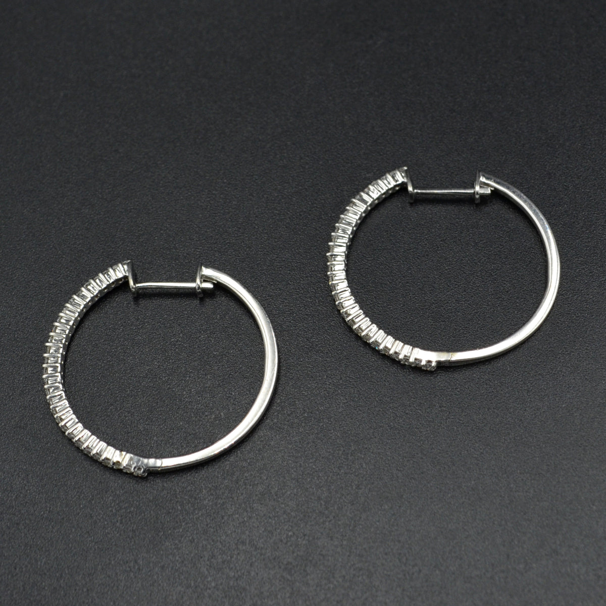 Natural Diamond and 18 Karat White Gold Hoop Earrings