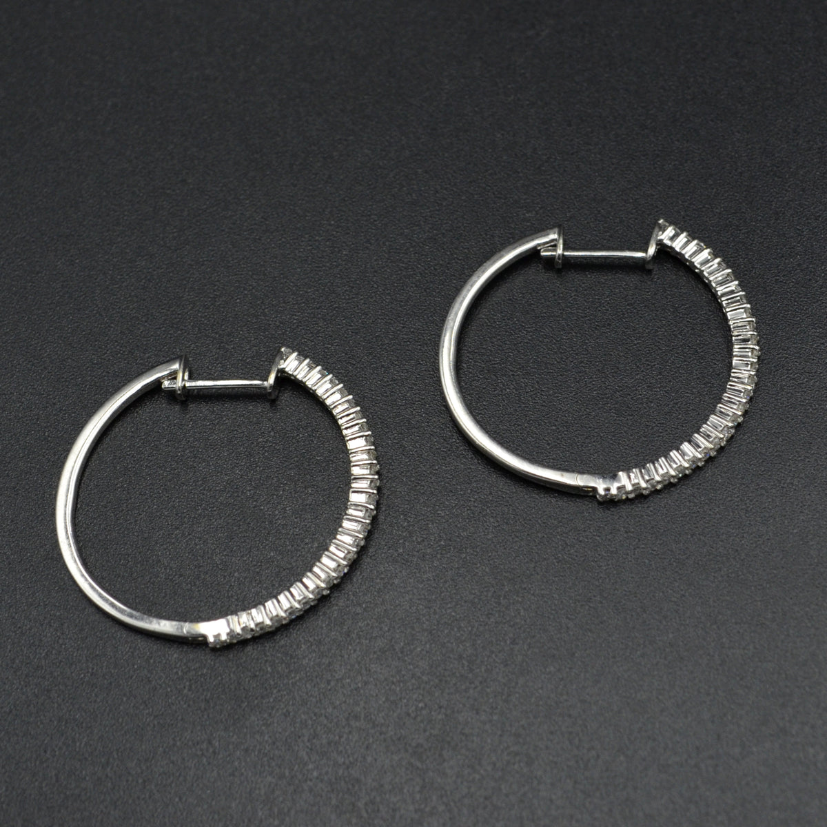 Natural Diamond and 18 Karat White Gold Hoop Earrings