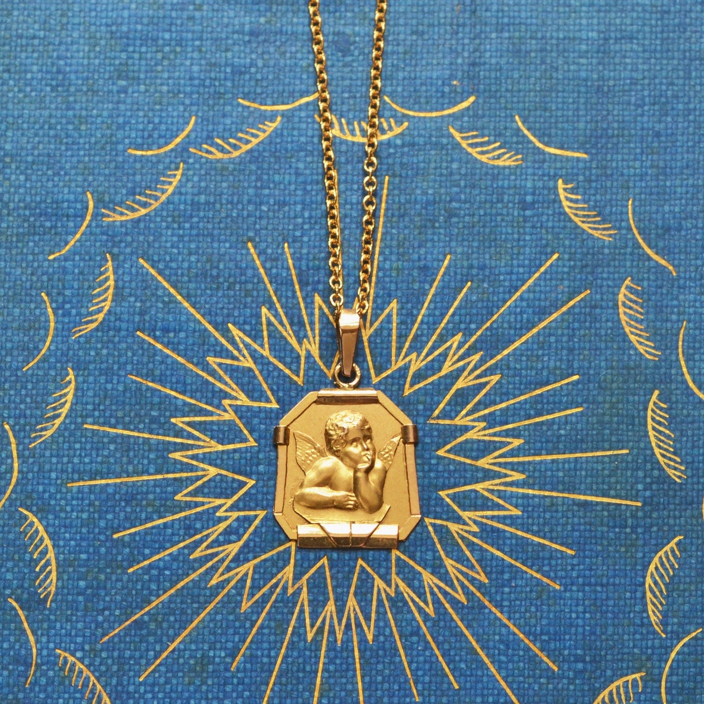 Vintage French 18k Gold Angel Pendant Necklace
