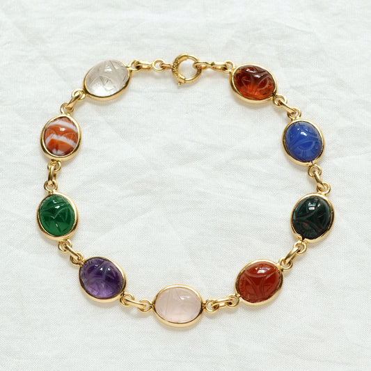 Gemstone and Gold Scarab Bracelet