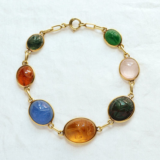 Gemstone and Gold Scarab Bracelet