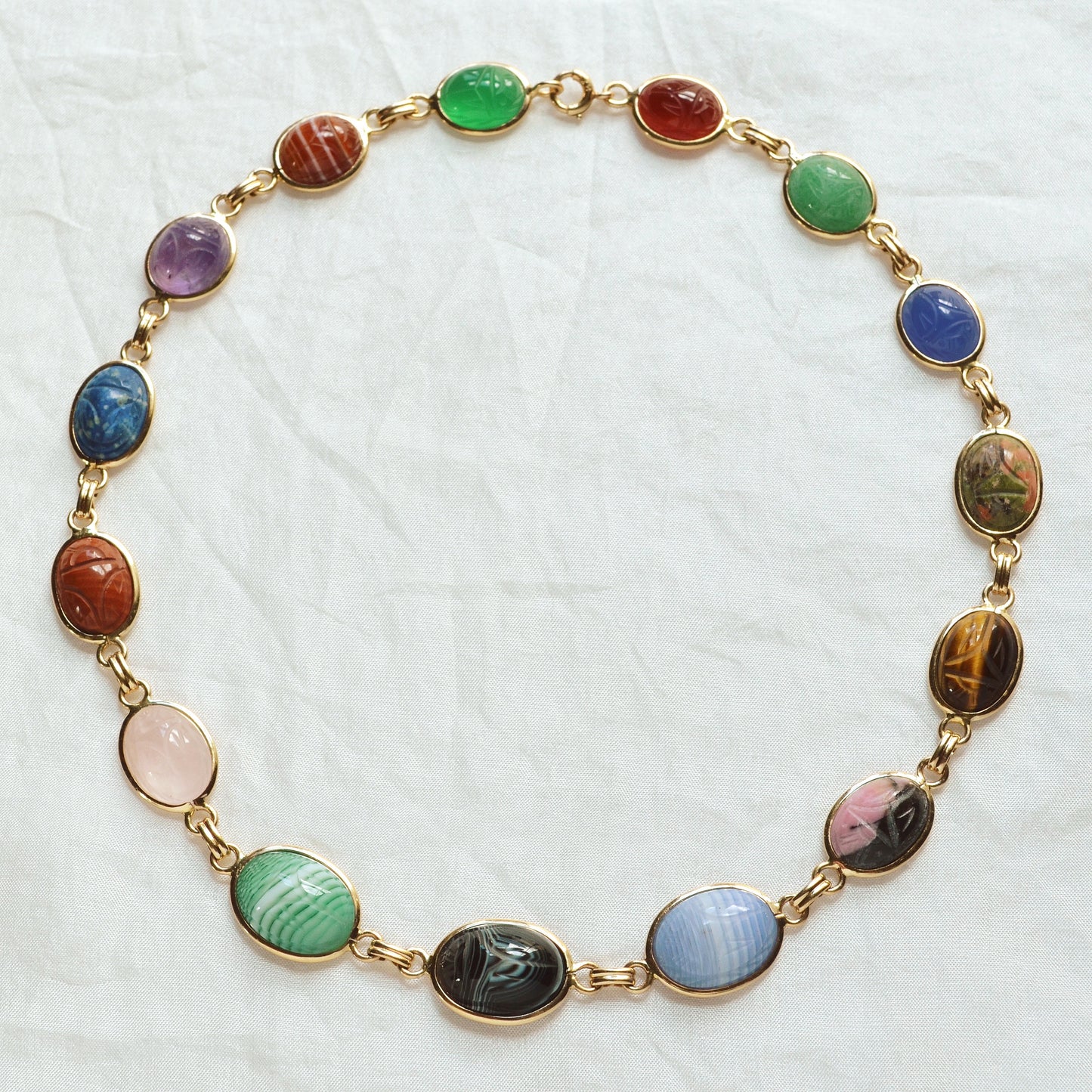 Gemstone Scarab and Gold Necklace