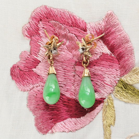 Jade and Diamond Teardrop Earrings