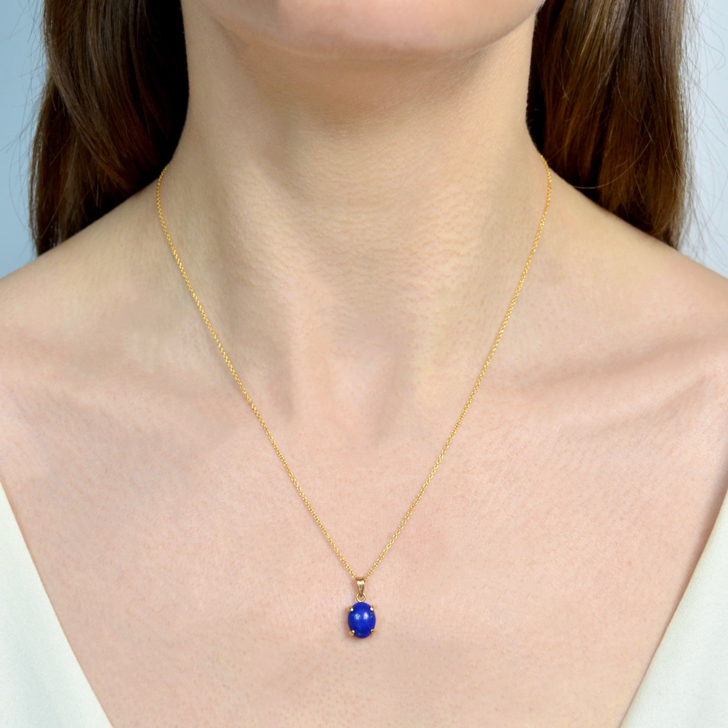 Lapis Cabochon and Gold Necklace