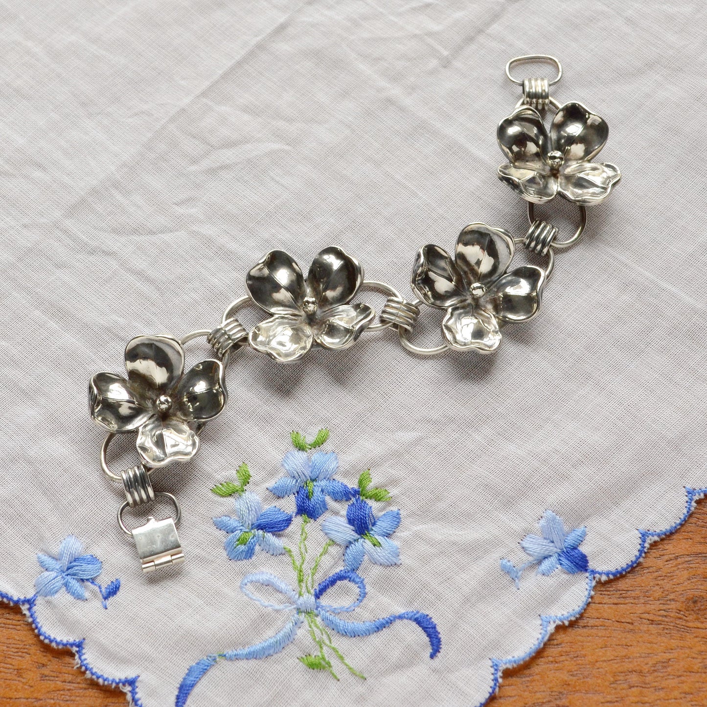 Silver Dogwood Flower Bracelet