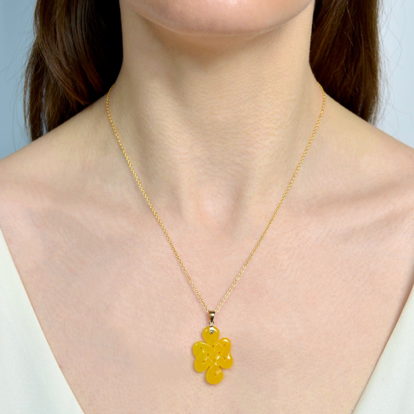 Yellow Jade Knot and Gold Necklace