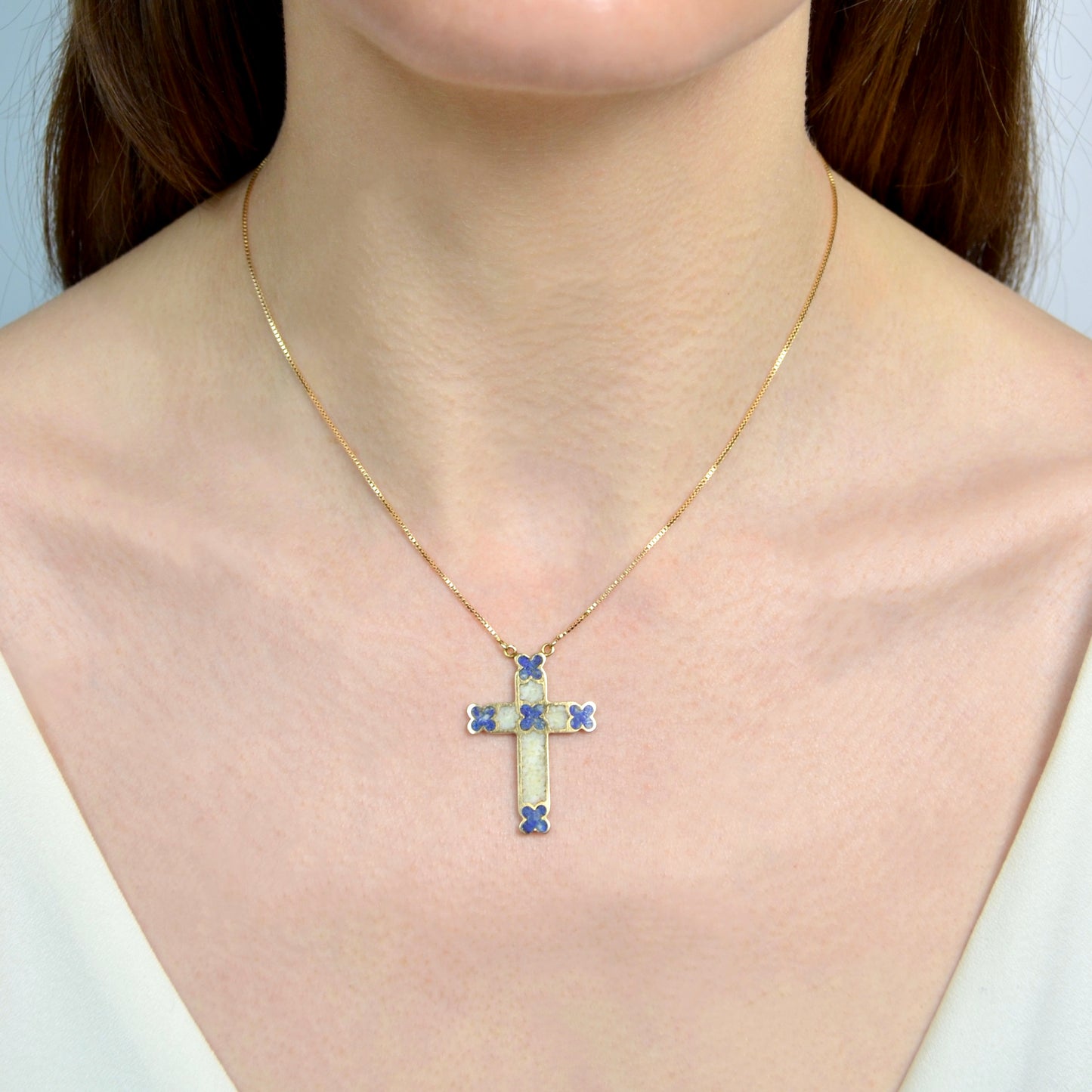 Lapis Inlay and Gold Cross Necklace