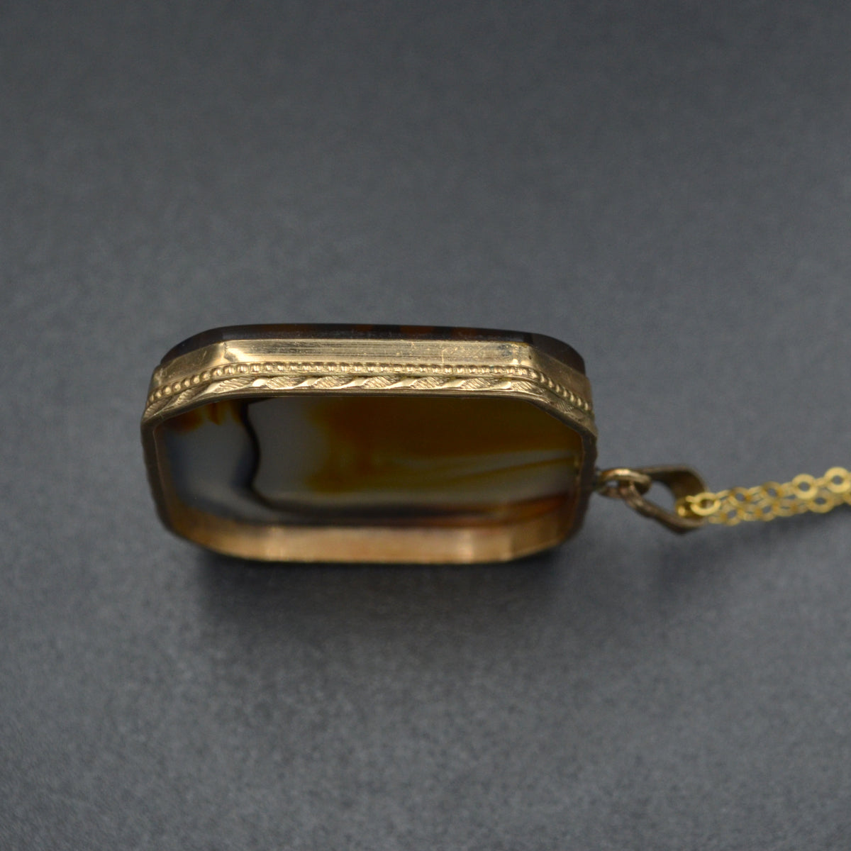 Antique Agate and 10k Gold Necklace