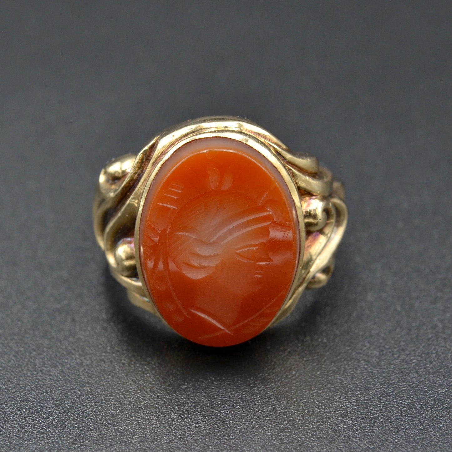 Vintage Carved Agate Intaglio and 10k Ring