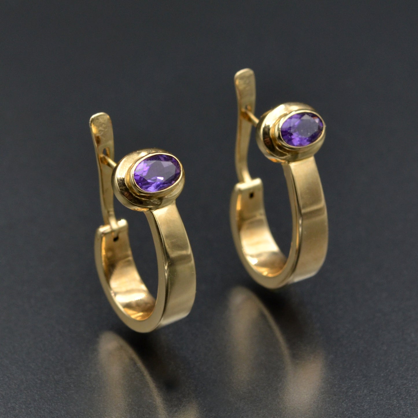 Vintage Amethyst and 14k Gold Hoop Earrings
