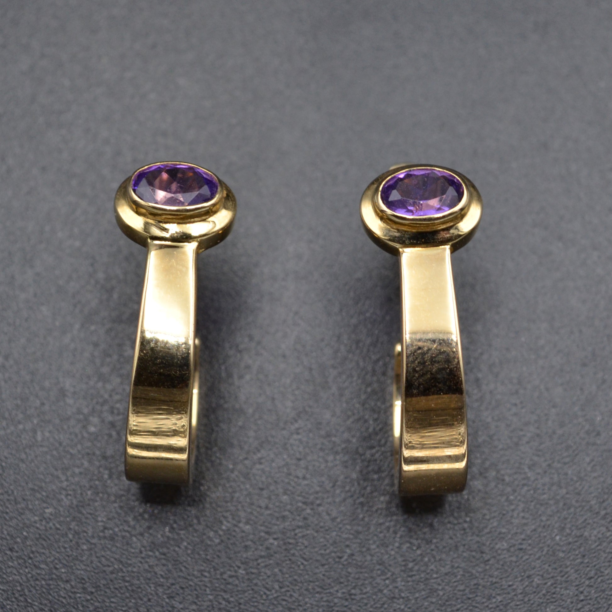 Vintage Amethyst and 14k Gold Hoop Earrings
