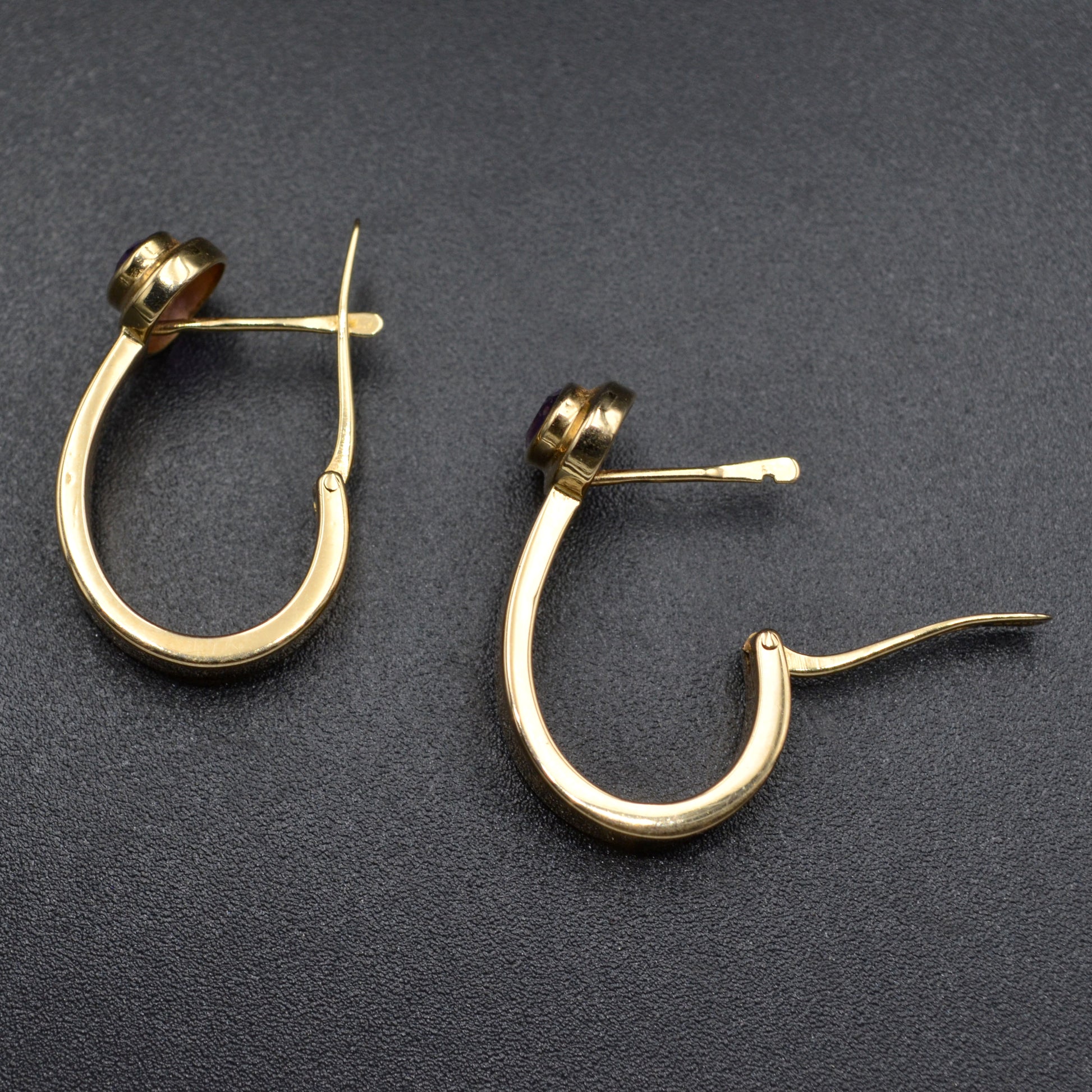 Vintage Amethyst and 14k Gold Hoop Earrings