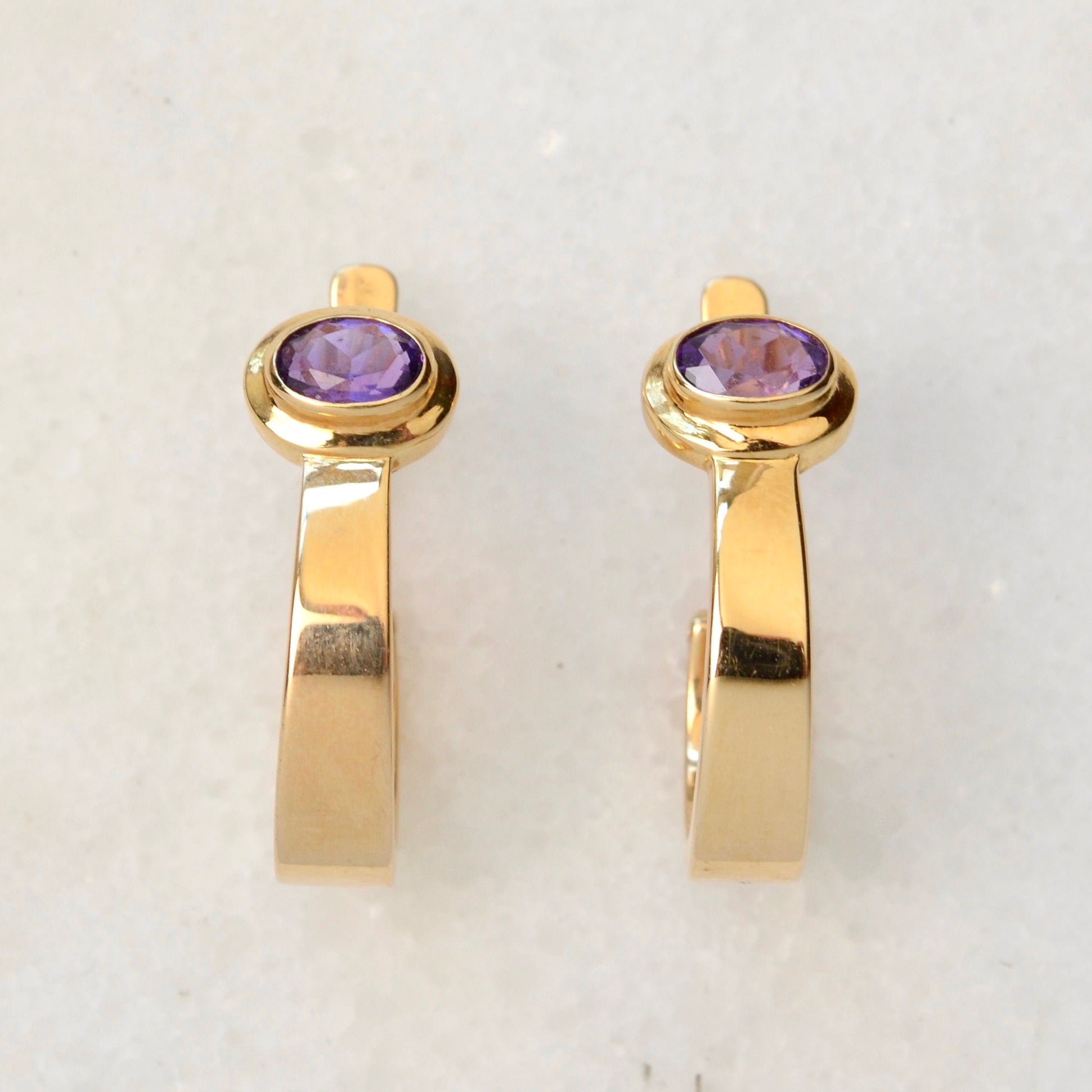 Vintage Amethyst and 14k Gold Hoop Earrings